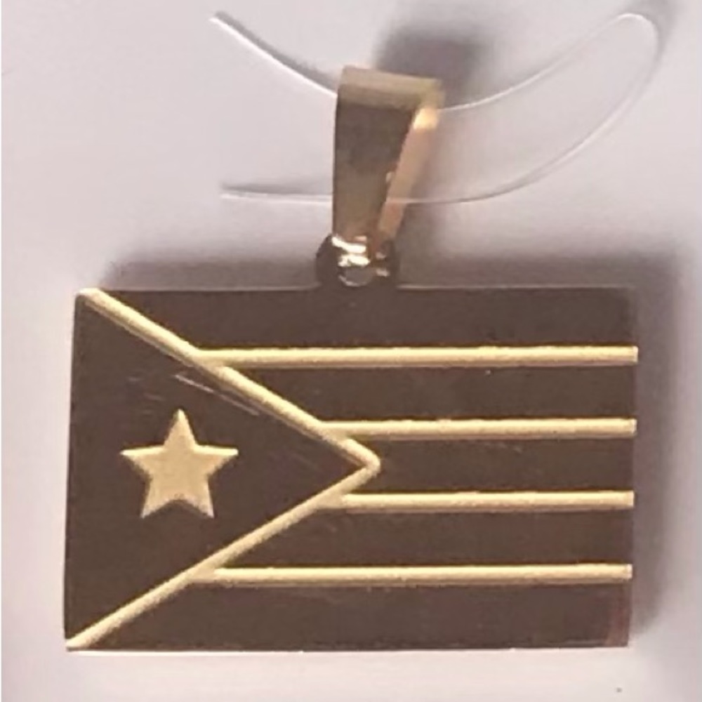 Puerto Rico flag set with golden stainless steel chain